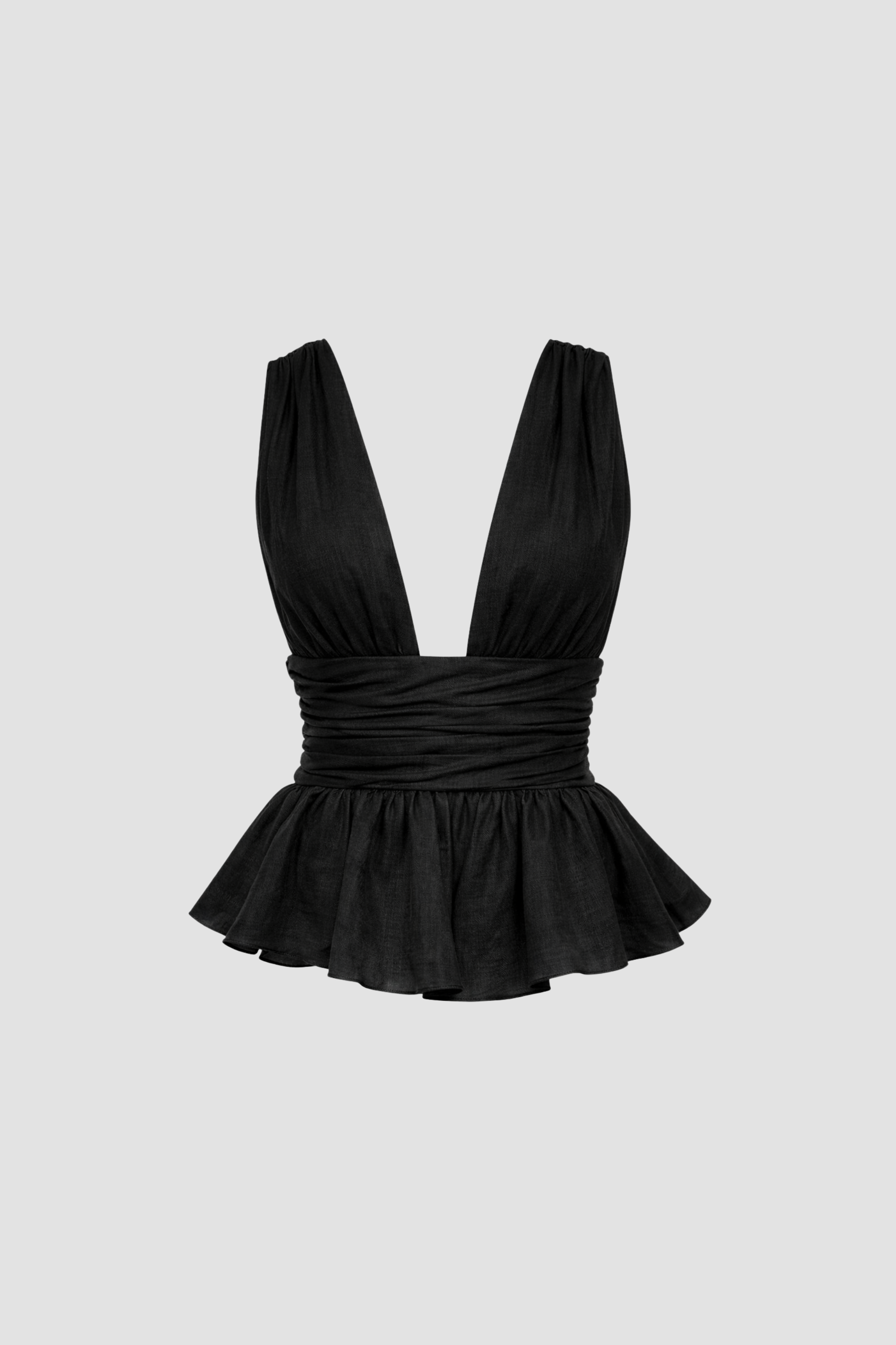 CAMILA TOP BLACK LINEN