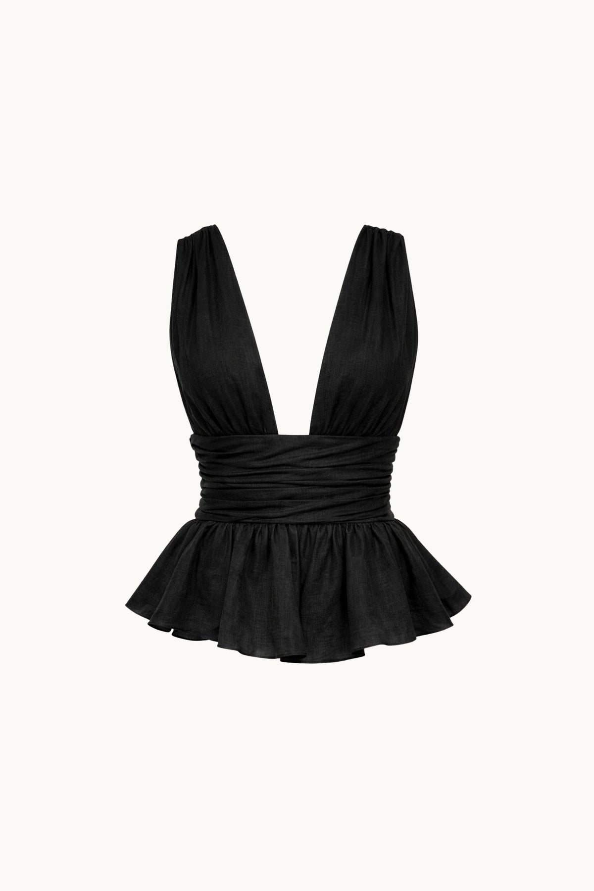 CAMILA TOP BLACK LINEN