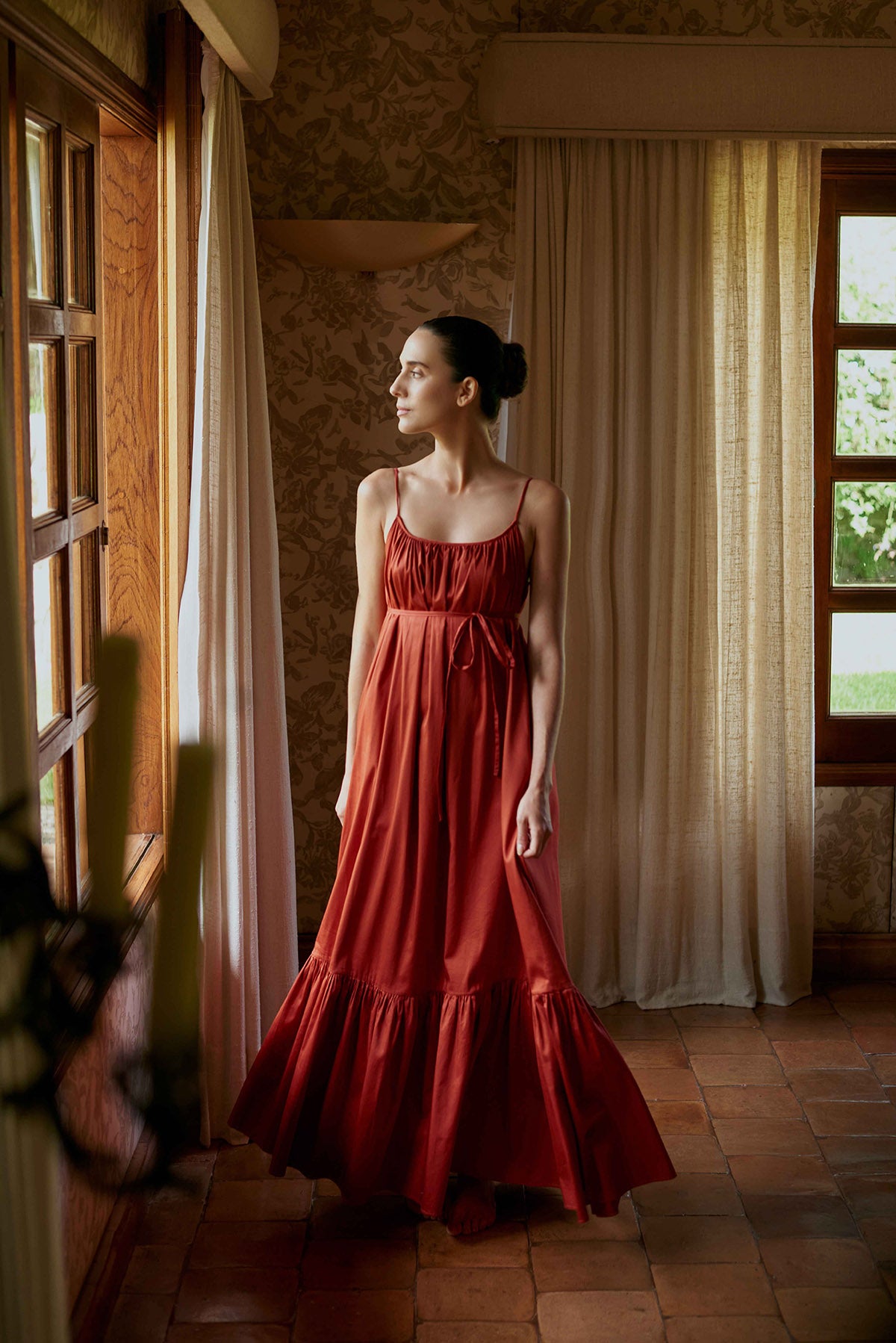 NIZA DRESS IN ORGANIC TERRACOTTA COTTON