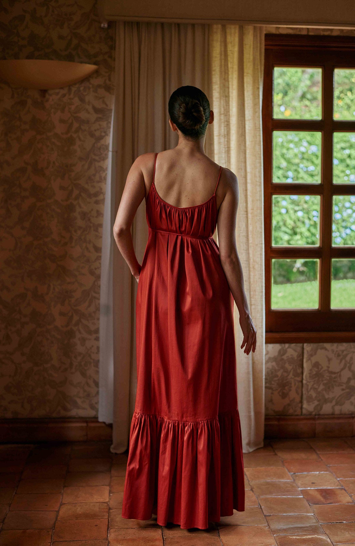 NIZA DRESS IN ORGANIC TERRACOTTA COTTON