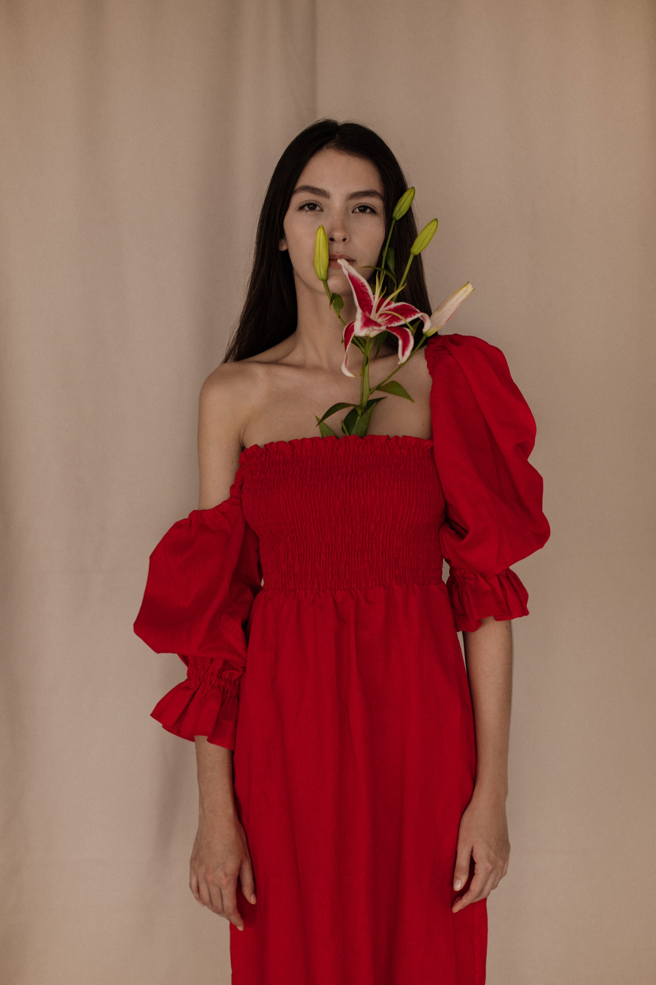 SENNA DRESS IN RED LINEN