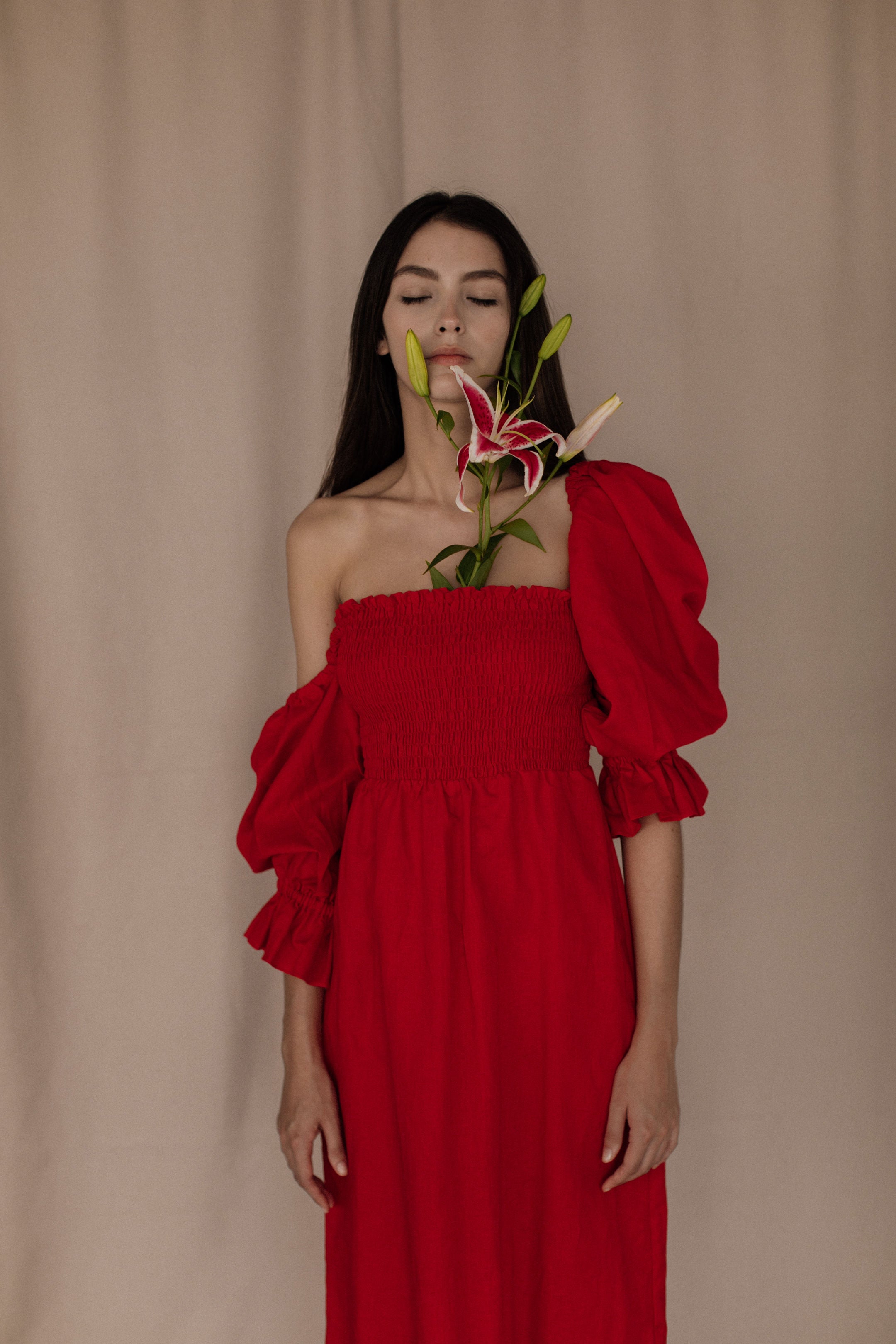 SENNA DRESS IN RED LINEN