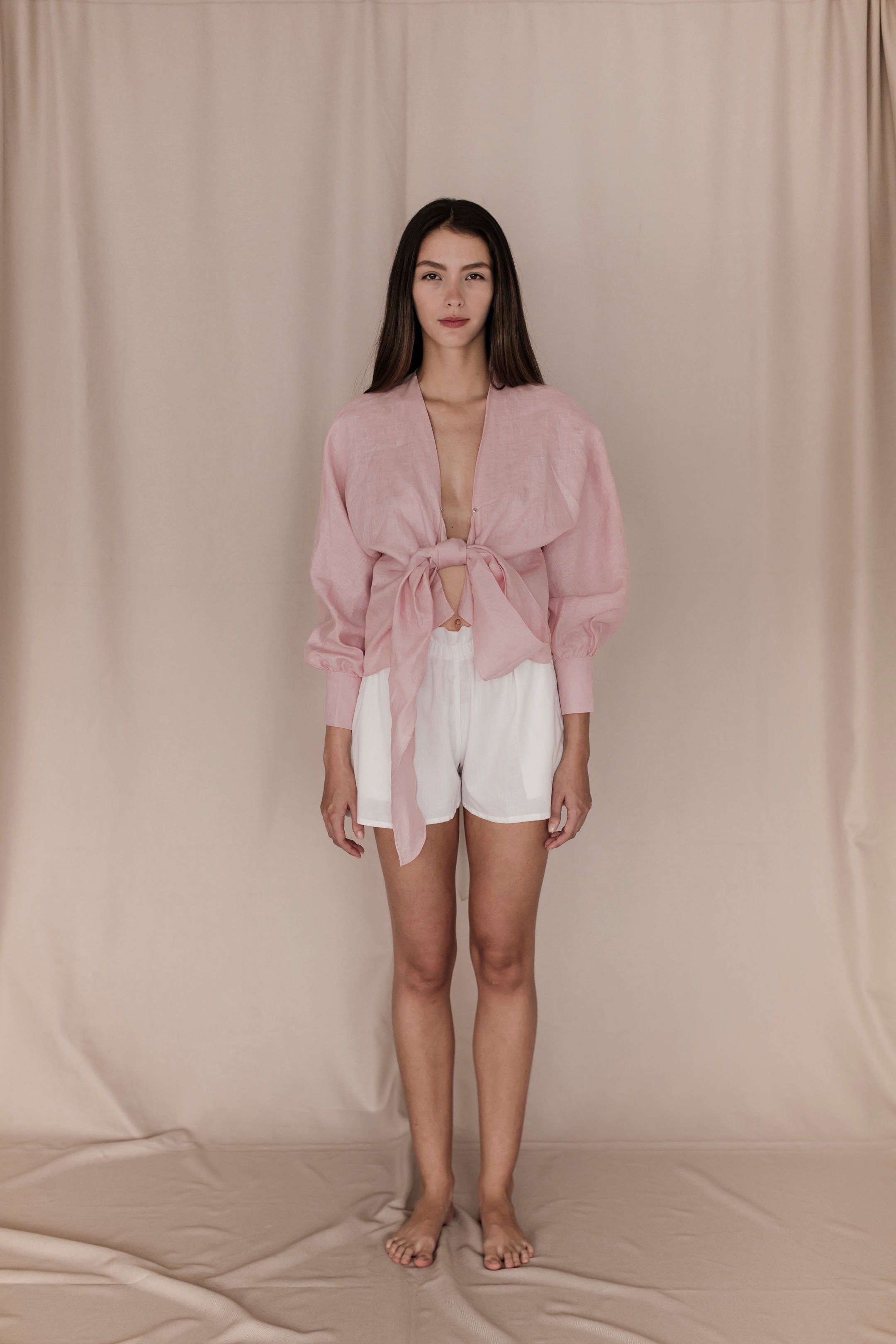 LANNI TOP IN PALE PINK LINEN